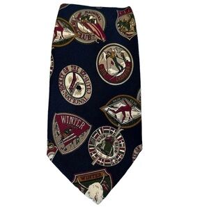 Hugo Boss Tie Navy Silk Made in Italy Winter Sports Novelty Print 58” x 3.5”